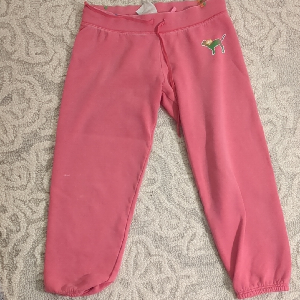 PINK Victoria's Secret Women's Rose Pink Jogger Sweatpants with Dog Patch